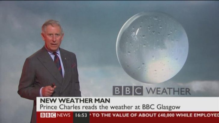 Prince Charles presents the weather at BBC Scotland