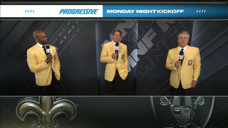 Steve Levy, Brian Griese, and Louis Riddick for ESPN MNF 2021